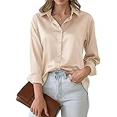 Simlakey Women's Satin Silk Button Down Shirts Silky Long Sleeve Office Work Shirt Business Casual Blouses Tops
