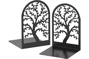 VFINE Bookend 1 Pair, Black Metal Book Ends, Bookends for Shelves, Unique Decorative Tree Book Ends for Shelves, Book Stopper to Hold Books, Book Organizer for Home Office