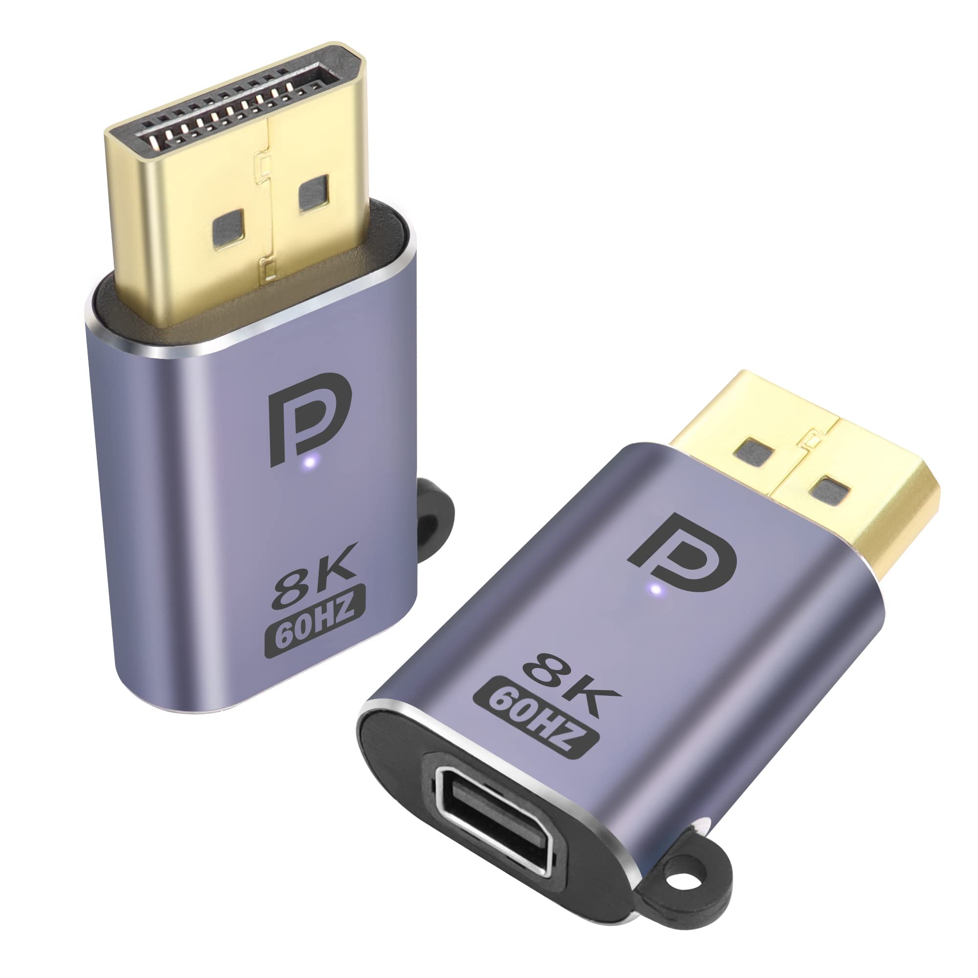 QIANRENON DP to Mini DP Adapter 8K@60Hz Male to Mini DisplayPort Female Extension Connector, with LEDs and Hanging Hole, for Tablet, MacBook, Surface Laptop, HDTV, 2Pcs