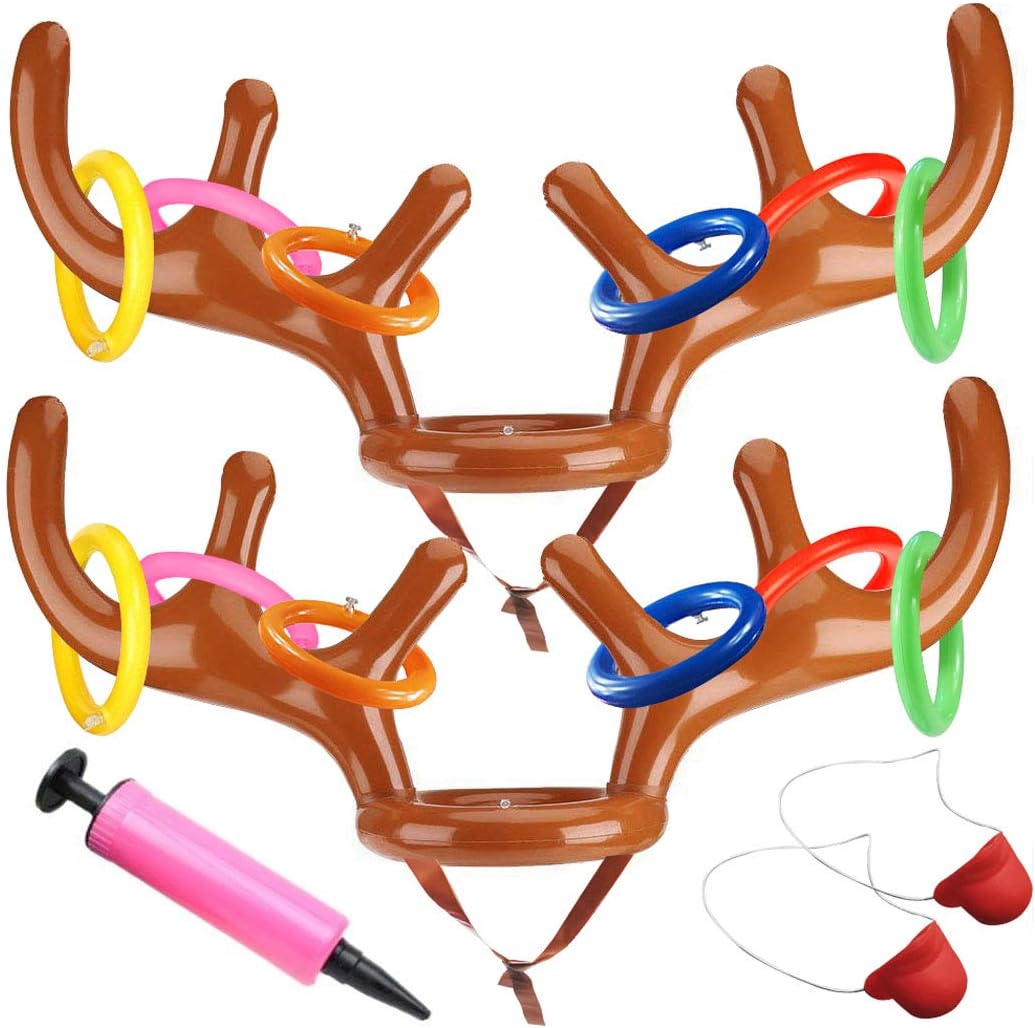 24 Players Christmas Party Game Inflatable Reindeer Antler Ring Toss
