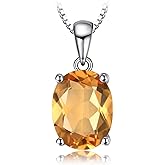 JewelryPalace Natural Gemstone Garnet Peridot Amethyst Citrine Blue Topaz Birthstone Solitaire Pendant Necklace Jewelry Set, 14k Gold Plated 925 Sterling Silver Necklaces for Women, 18 Inch Box chain