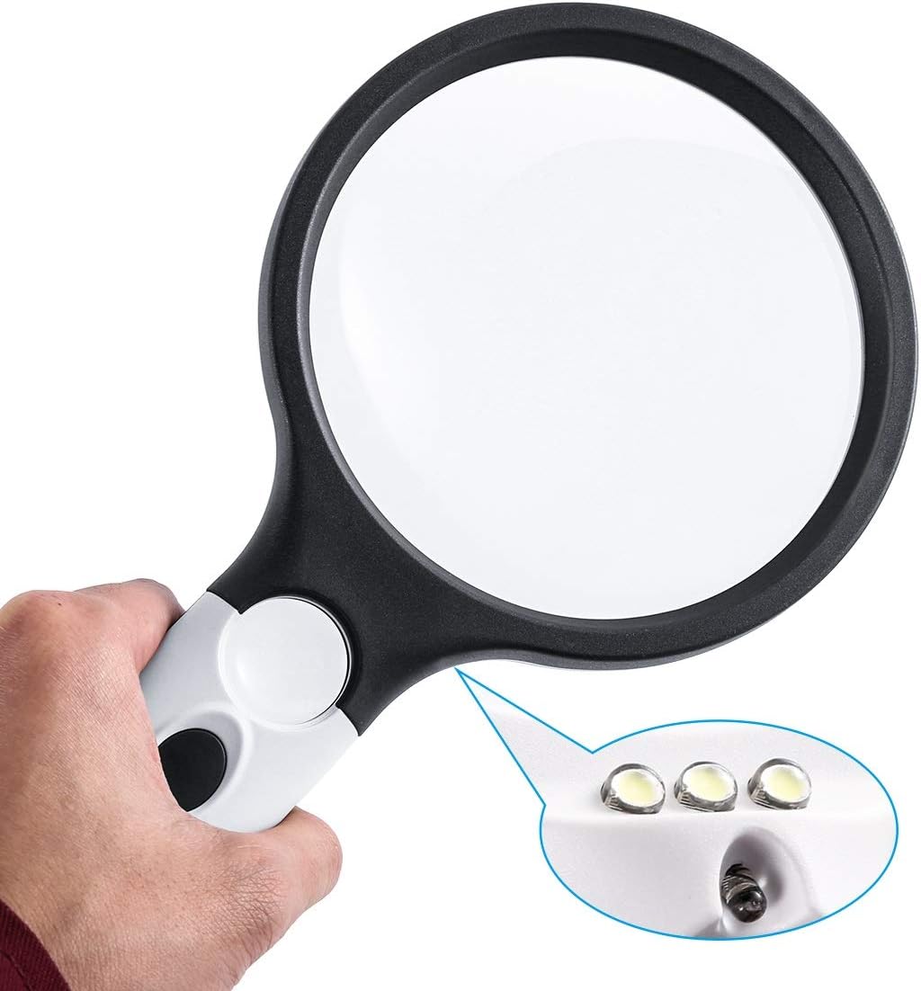 Magnifying Glass with 4 LED Light, Portable 4.2 Inch Handheld 4X/30X
