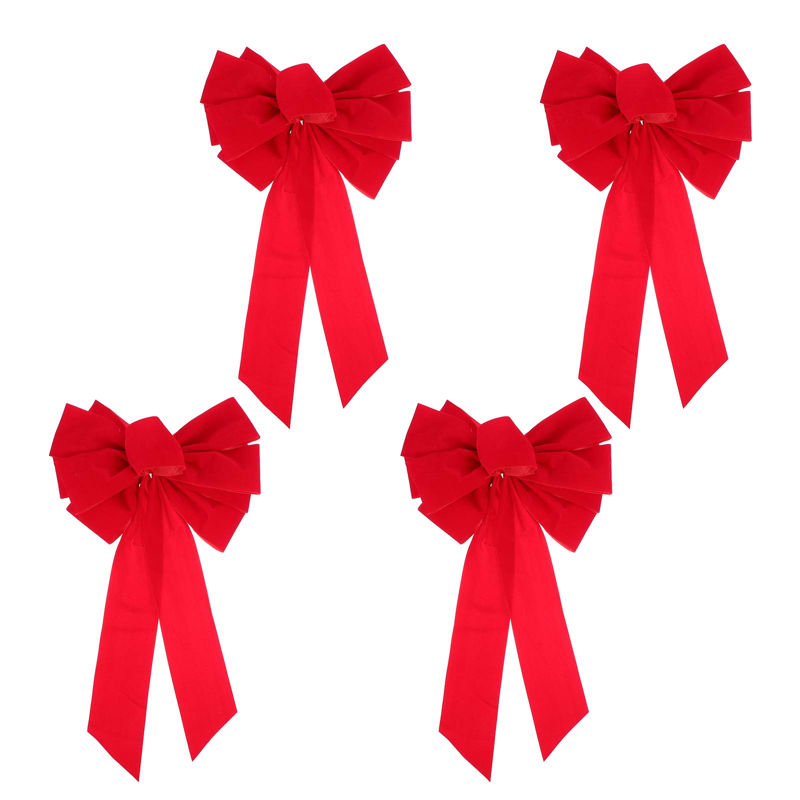 4 Pcs Christmas Velvet Bows: 15.7 Inch Red Decorative Xmas Tree Bows, Double-Layer Large Christmas Tree Hanging Ornaments - Suitable for Xmas Wreath, Garland, Window, Wall Decorations