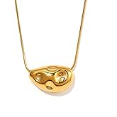 Jean Beau Chunky Irregular Textured Pendant Long Necklace for Women, Statement Trendy Stainless Steel Chain Necklaces Prom Fashion Jewelry Gift