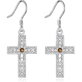 VONALA Cross Dangle Earrings for Women 925 Sterling Silver Mustard Seed Cross Earrings Religious Christan Faith Jewelry Christmas Gifts