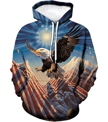 Amazon.com: Keasmto 3D Printed American USA Flag Eagle Hoodie