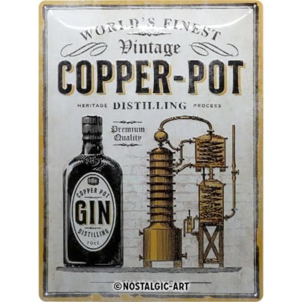 Nostalgic-Art Retro Tin Sign – Open Bar – Copper Pot Gin – Gift idea for cocktail fans, Metal Plaque, Vintage-Design for Decoration, 30 x 40 cm