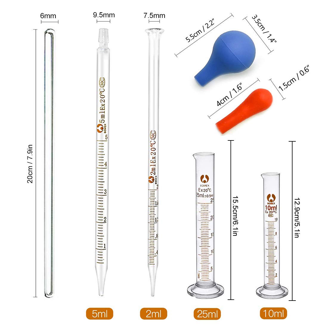 Glass Pipettes Graduated Cylinder Set, Jestool 2pcs Glass Graduated