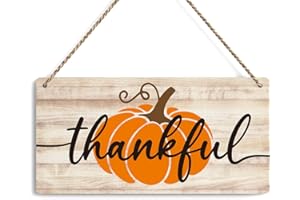 FREHVN Thankful Autumn Pumpkin Wood Sign Decoration Fall Wooden Signs Rustic Hanging Plaque Home Wall Art 12" x 6" Sign Wall Decor for Farmhouse Home Office
