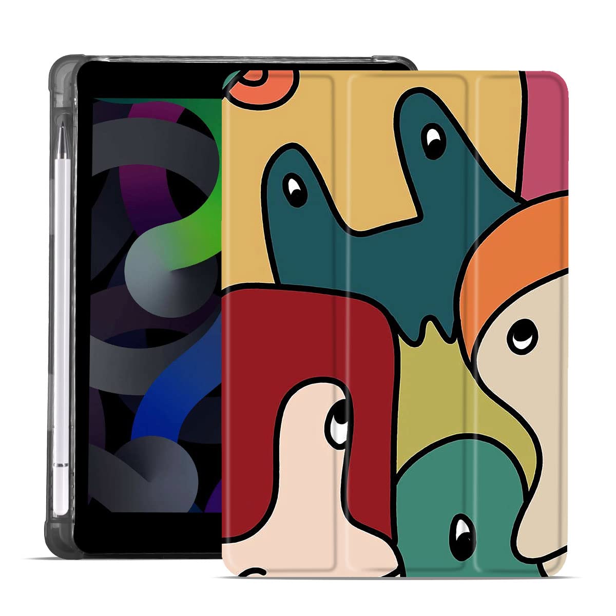 MAYCARI Abstract Eyes for iPad Pro 10.2 inch 2021/2020/2019, Cute Case with Pencil Holder, Support Auto Sleep/Wake, Soft TPU Back Protective Case for Girls Women Men Boy — image 1