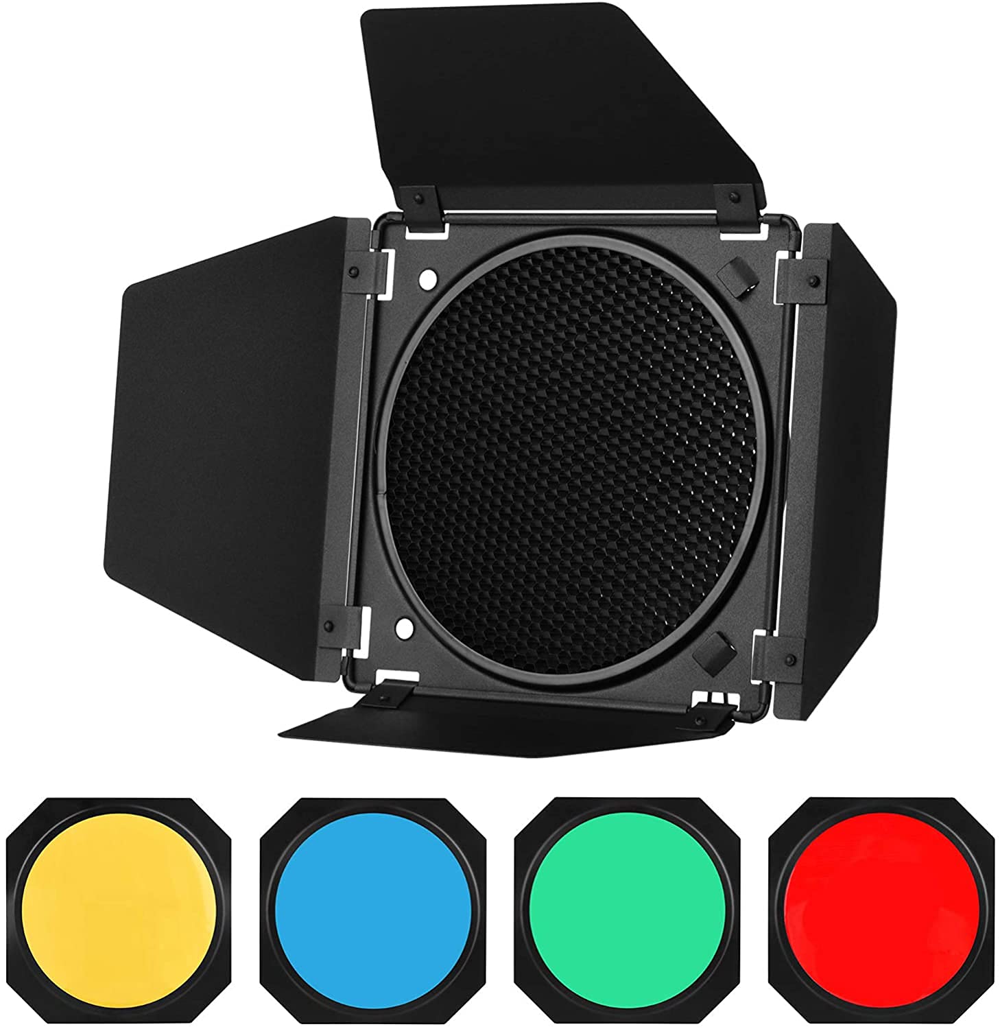 Godox BD-04 Barndoor & Honeycomb Grid & 4 Color Gel Filters Compatible for 7-inch Standard Reflectors Led Video Light SL60W SL150WII VL150 VL200 etc