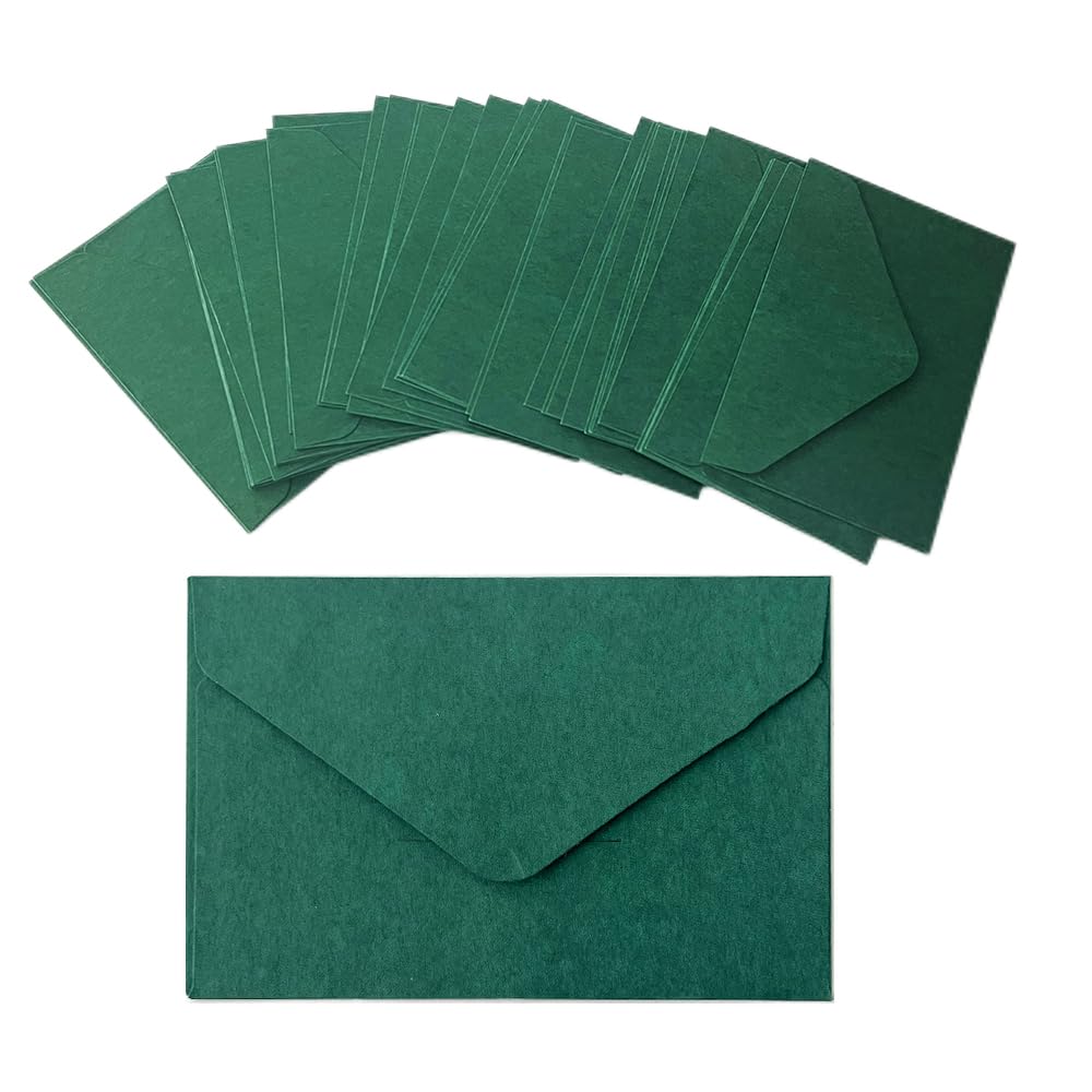 XINGSUI 80 Pcs 14.13 * 2.75 Inches Mini Kraft Envelopes, Minimalist Flap Gift Envelopes, for Greeting Cards,Invitations,Gifts,Small Letters(Dark Green