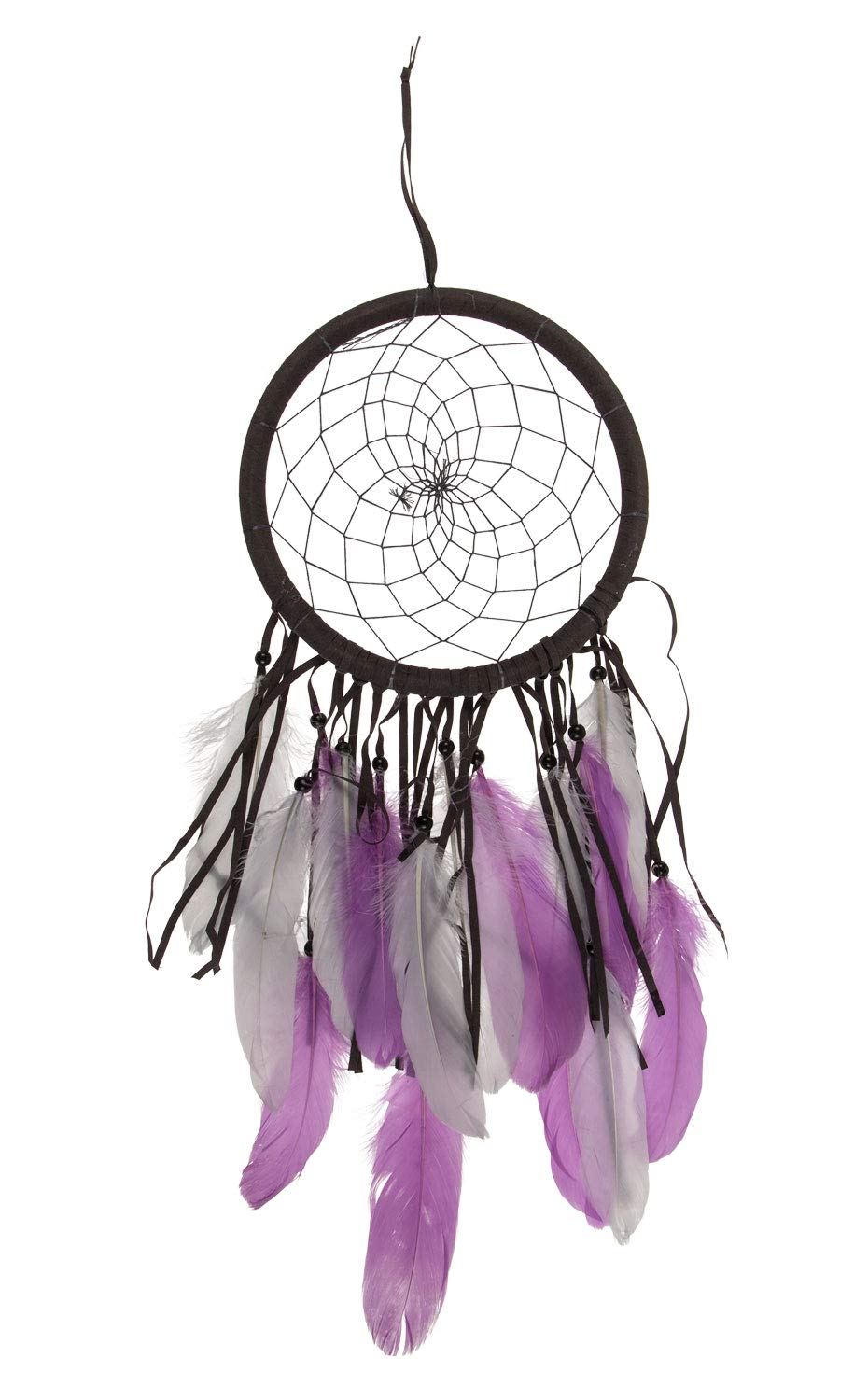 Out of the Blue Colourful dream catcher in brown and purple, with feathers and beads, approx. 22 x 54 cm