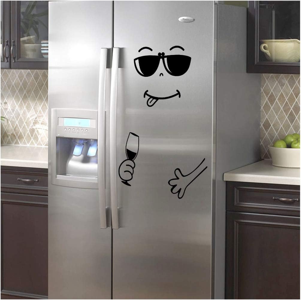 Amazon Co Jp 大特価 ヴァンソーン Diy キュート 冷蔵庫 ステッカー キュート ステッカー 冷蔵庫 ハッピー デリシャス フェイス キッチン 冷蔵庫 ウォールステッカー アート ブラック ホーム キッチン