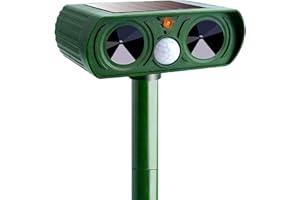 SAILHOME 2024 Solar Ultrasonic in Repellent Defender Rat, Squirrel, Deer, Raccoon, Skunk, Rabbit, Mole, Dog, Cat, Waterproof with Motion Detector 245, 245F-Green, ZARUFT-D301
