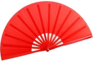 HONSHEN Bamboo Large Red Folding Hand Fans KunFu Fan for Events Dance Performance Festivals Gift (All Red)