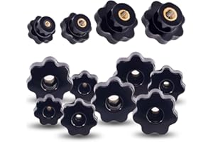 Swpeet 32Pcs M4 M6 M8 M10 7 Star Through Hole Knob Female Thread Nut Clamping Knob Grip Assortment Kit, Star Shape Hand Knobs Black Plastic Screw-On Handle Clamping Knob for Mechanical Equipment