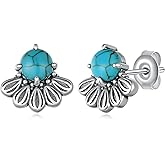 Genuine Turquoise Earrings 925 Sterling Silver Western Earrings Vintage Western Nature Gemstone Real Turquoise Jewelry for Women