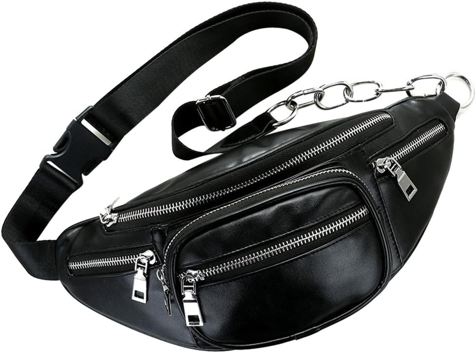 HHmeiUnisex Leather Crossbody Bags Fashion High-Capacity Shoulder Chest Bag Fashion Casual Outdoor Waist Bag Chain Decoration Diagonal Cross Chest Bag Men And Women