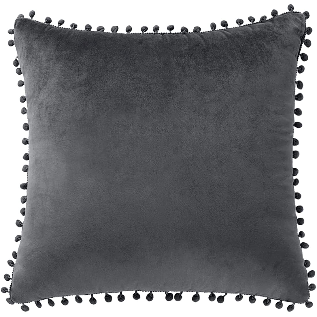 PiccoCasa Velvet Pillow Covers, Pom Pom Throw Pillow Cover, Square Solid Soft Cushion Covers for Sofa Couch Bedroom Car Dark Gray 50 x50cm