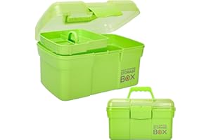 TERGOO 11in Multipurpose Storage Box Organizer with Removable Tray, Plastic Small Storage Box with Handle, Portable Art Craft Organizer Case for Makeup, Sewing, Nail, Hair Accessories (Green)