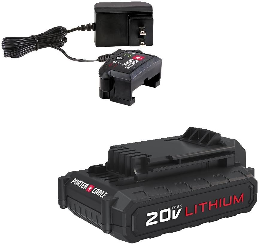 PORTERCABLE 20V MAX Lithium Battery Charger and Battery, 1.3Amp Hour