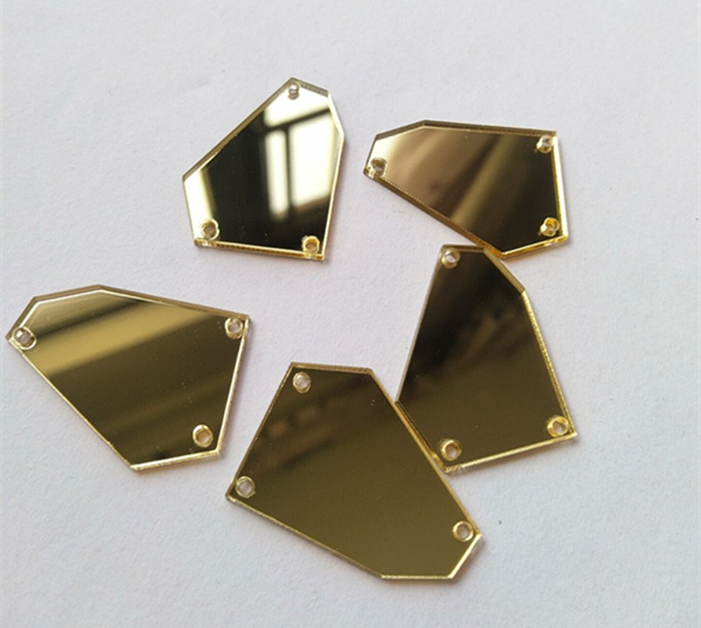 30PCS of Sew On Acrylic Irregular Mirror,DIY Mirrored Rhinestones for Costume Evening Dresses Cloth Garment Accessory 35MM (Gold, 35MM)