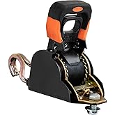 Buyers Products 5483106 Spring Retracting Ratchet Tie Down with Double J Hook, 8 in Retractable Ratchet Straps for Trailers, Service Bodies, Ladder Racks, 3000lb MGTW/1000lb WLL Cargo Control