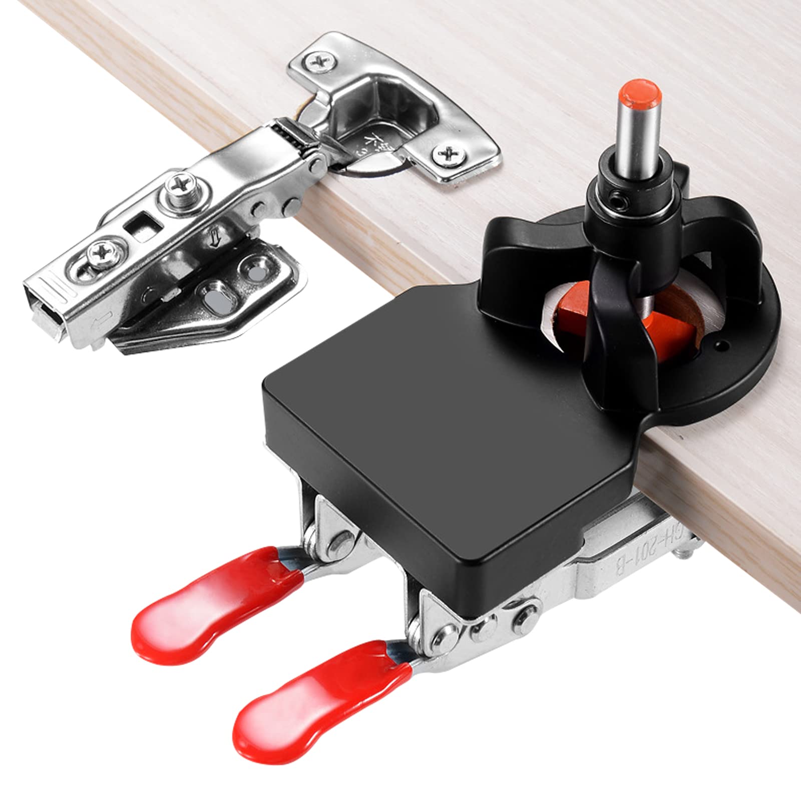 35mm Hinge Jig, Aluminum Alloy Double Clamp Hinge Hole Drilling Locator, Woodworking Dowel Jig, Cabinet Door Hole Puncher