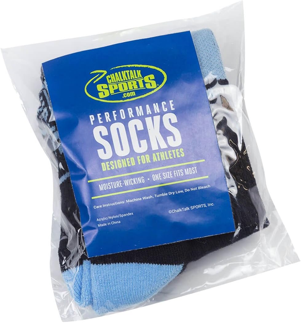 Basketball Sock | Athletic Mid Calf Woven Socks | Basketball Wrap | Black and Carolina Blue: Clothing