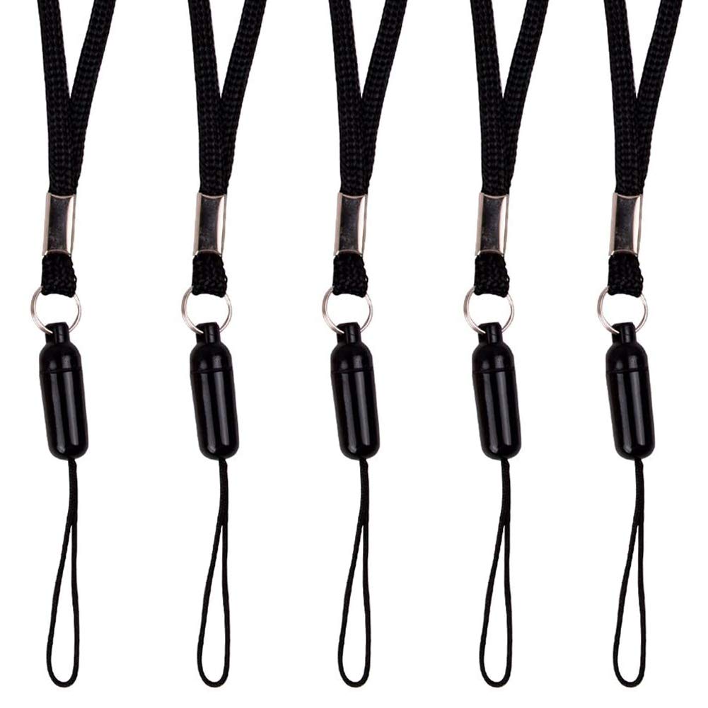 ZhaoCo 5 Pcs 17 Inch Nylon Detachable Neck Lanyards Straps for Business, Offices, Exhibitions, School, Mobile Phones, USB Flash Drives, Keychains, ID Name Card Badge Holders - Black