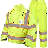 TICONN Hi Vis Rain Jacket and Pants, ANSI Class 3 Reflective High Visibility Safety Rain Suits