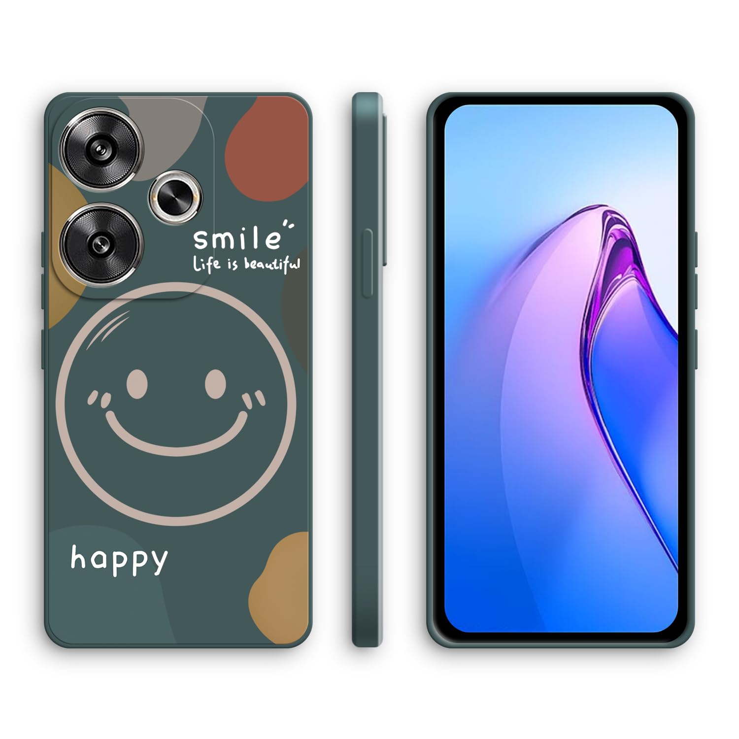 XINYEXIN Silicone Case for Xiaomi Poco F6 5G with Cute Pattern Slip Resistant Slim Fit Shockproof Protective Phone Case Cover - Smile, Green