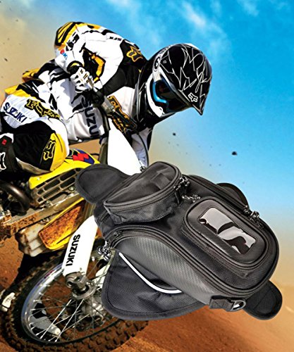 Meago Motorcycle Tank Bag, Hkim Waterproof Accessories Bags with Strong Magnetic Motorbike Bag for Honda Yamaha Suzuki Kawasaki Harley, Black (Tank Bag)