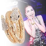iNewcow Vintage Retro Punk Crystal Chunky Curved Stretch Snake Bracelet Gold For Nightclub Party