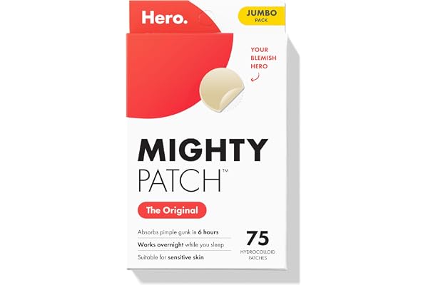 Mighty Patch Hero Cosmetics Original Nighttime Acne Pimple Patches, 75 Ct | #1 Hydrocolloid Acne Patches, Shrinks Zits & Whit