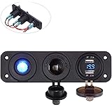 LiDiVi Dual USB Socket Charger 2.1A & 2.1A with LED Voltmeter + 12V Power Outlet+ ON-Off Toggle Switch, Four Functions Panel for Car Boat Marine RV Truck Camper Vehicle (Blue)