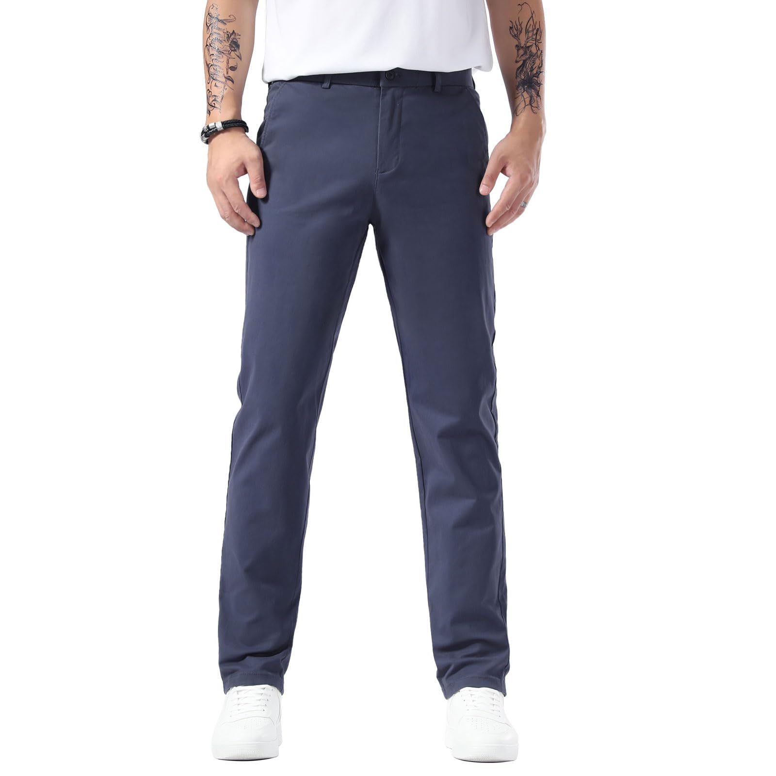 Photo 1 of Plaid&Plain Men's Slim Fit Khaki Pants Men's Tapered Chino Pants 8801P-Blue 32X28