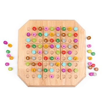 Leoie Sudoku Puzzles Wooden Arabic Numerals Sudoku Teaching Math Counting Board Plate Toy