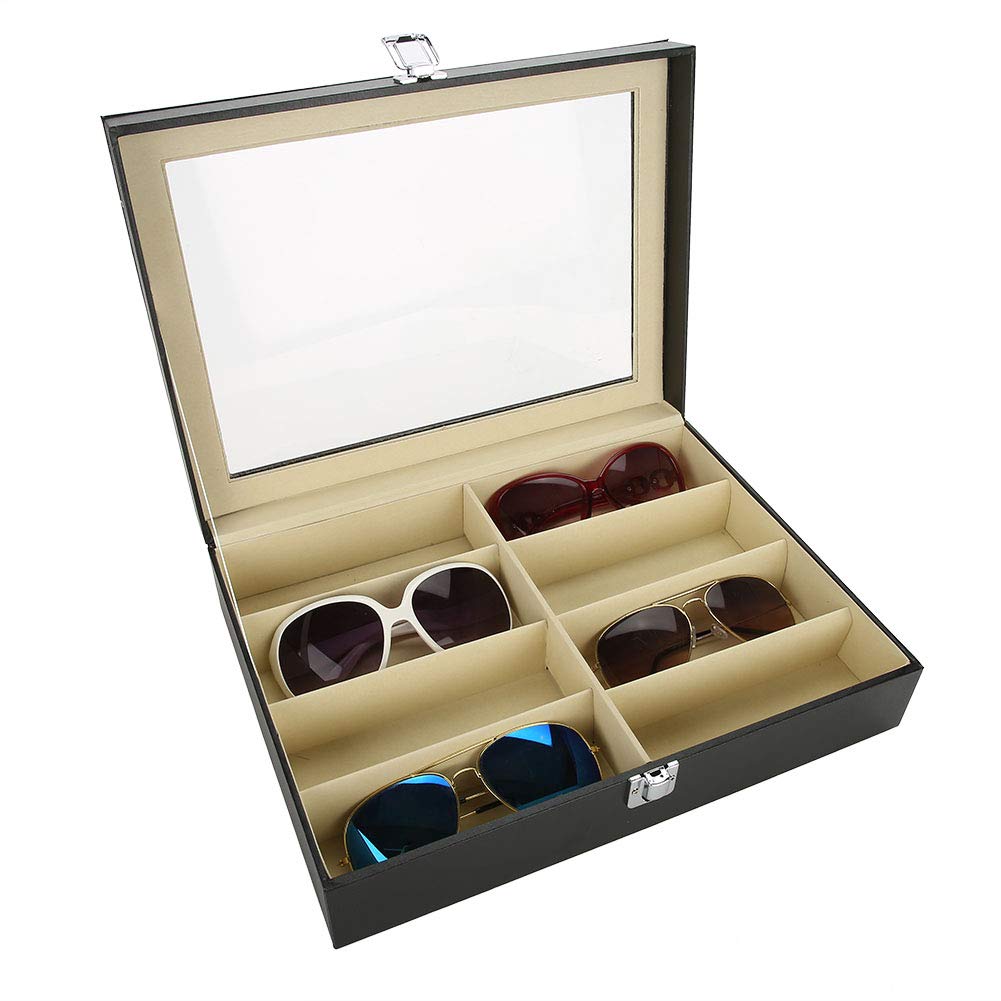 Eyewear Storage Box, PU Leather, 8 Grids Sunglasses Display Case, Bathroom & Cosmetic Organizer, Glasses Storage Solution