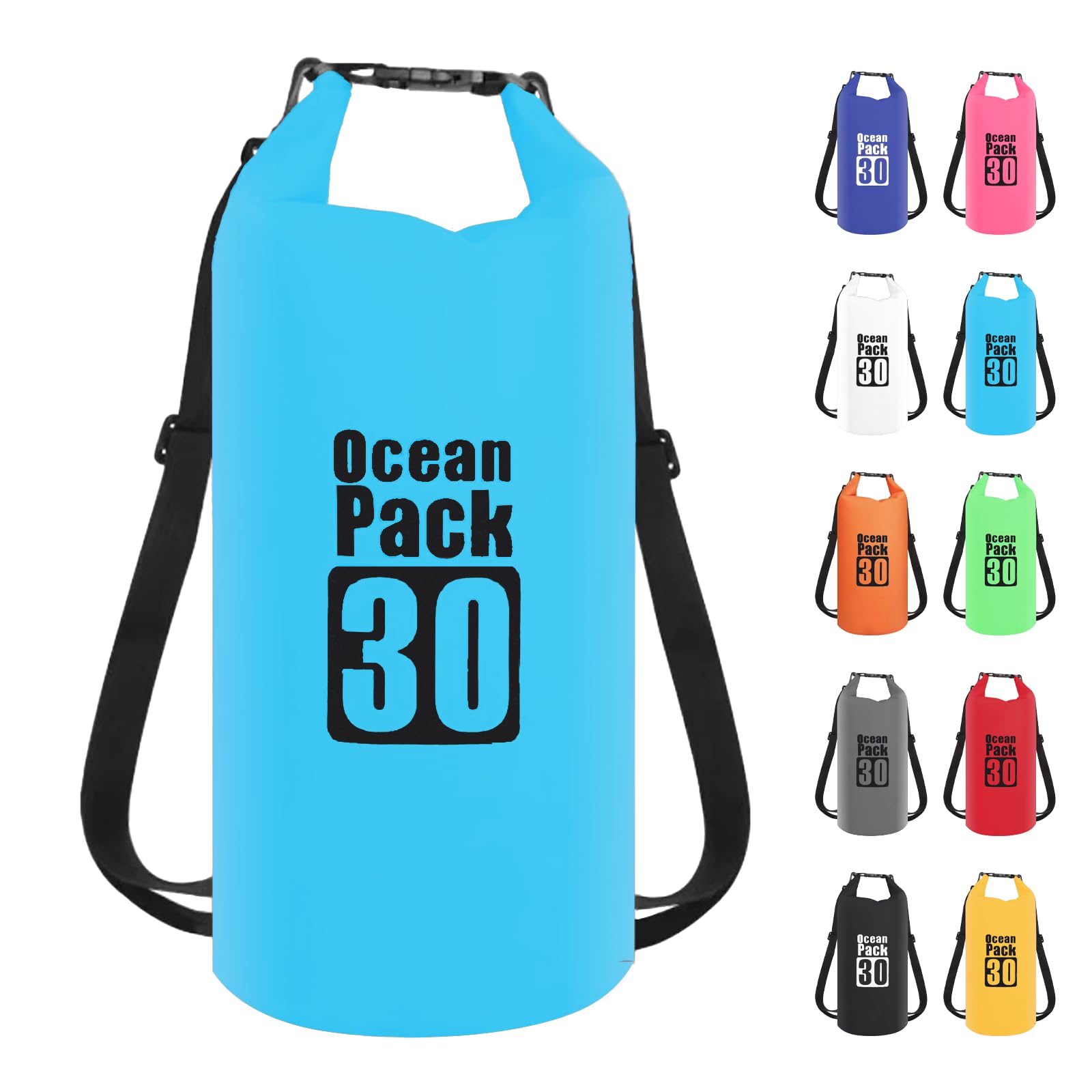Dry Bag 30L,Boat Dry Bags Sky Blue Waterproof Bag Dry Sack Roll Top Long Adjustable Shoulder Strap 2L/5L/10L/20L/30L/40L for Drifting Boating Kayaking Fishing Rafting Swimming Camping Canoeing Surfing