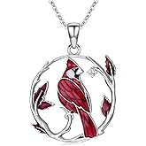 LWXIE Diamond Red Cardinal Necklace for Women Silver Red Cardinal Pendant for Mother Grandmother Wife 18+2Inch
