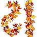 Whaline 2 Pcs Artificial Autumn Maple Leaves Garland, Fall Hanging Plant for Home Garden Wall Doorway Backdrop Fireplace Decoration, Wedding Party Decor (Deep)