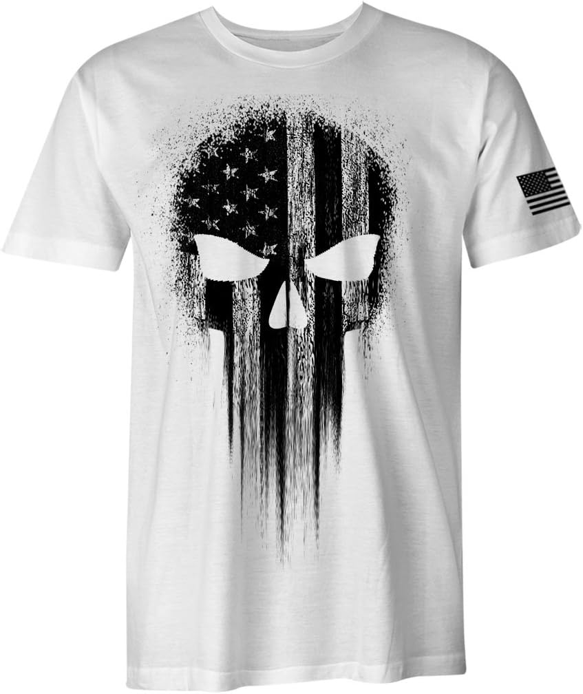 USA Military American Flag Black Skull Patriotic Men's T Shirt