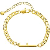 MRSXIA Bracelet for Women Gold Initial Sideways Letter A-Z 5MM Cuban Link Curb Chain 18K Gold Filled Dainty Simple Personalized Alphabet Jewelry Birthday Gift