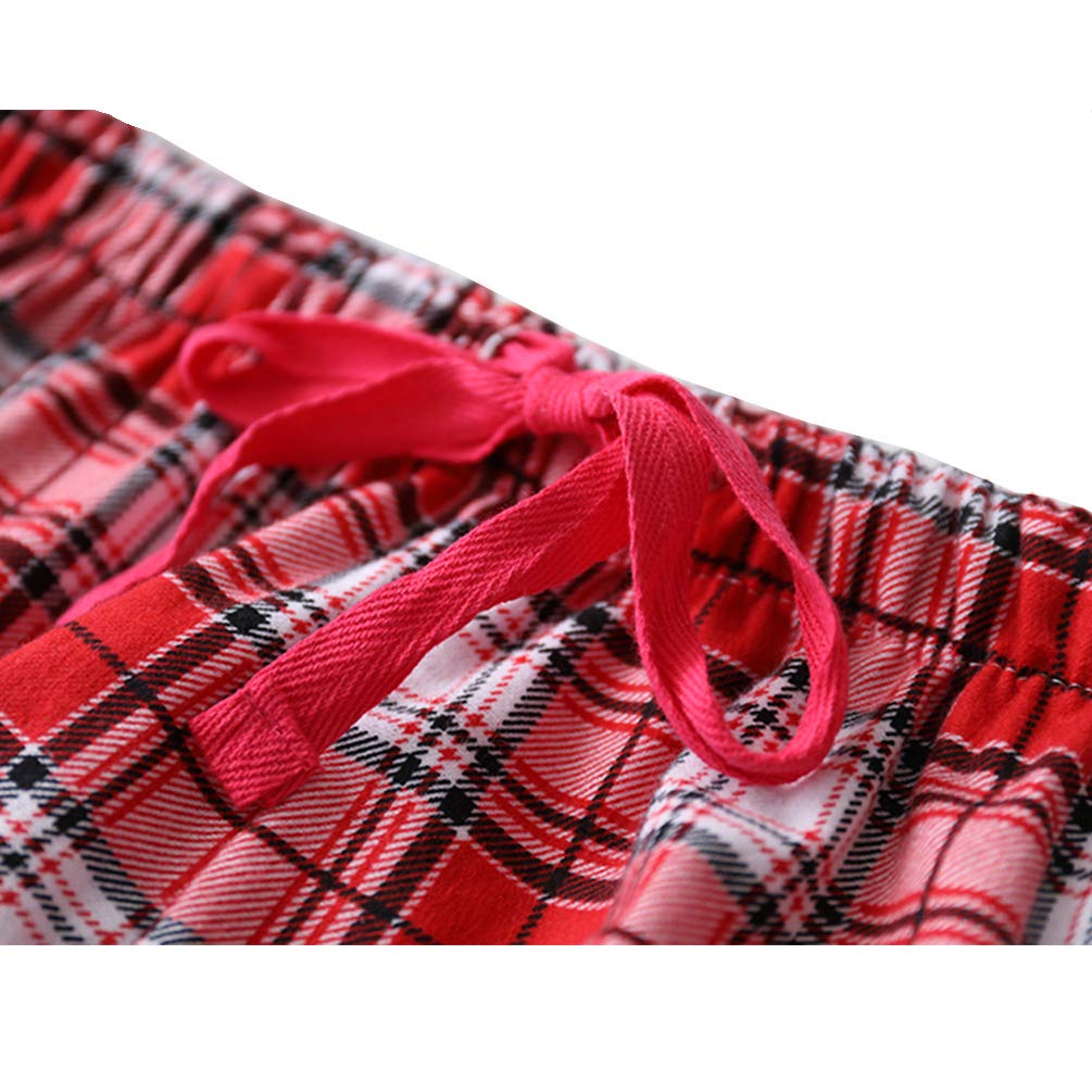 ENJOYNIGHT Women Pajamas Cotton Flannel Plaid-Button Down Top&Shorts Pjs Set (X-Large, Red)