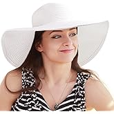Women's Wide Brim Sun Hat - UV Protection Floppy Straw Sunhat Summer Beach 7 1/4