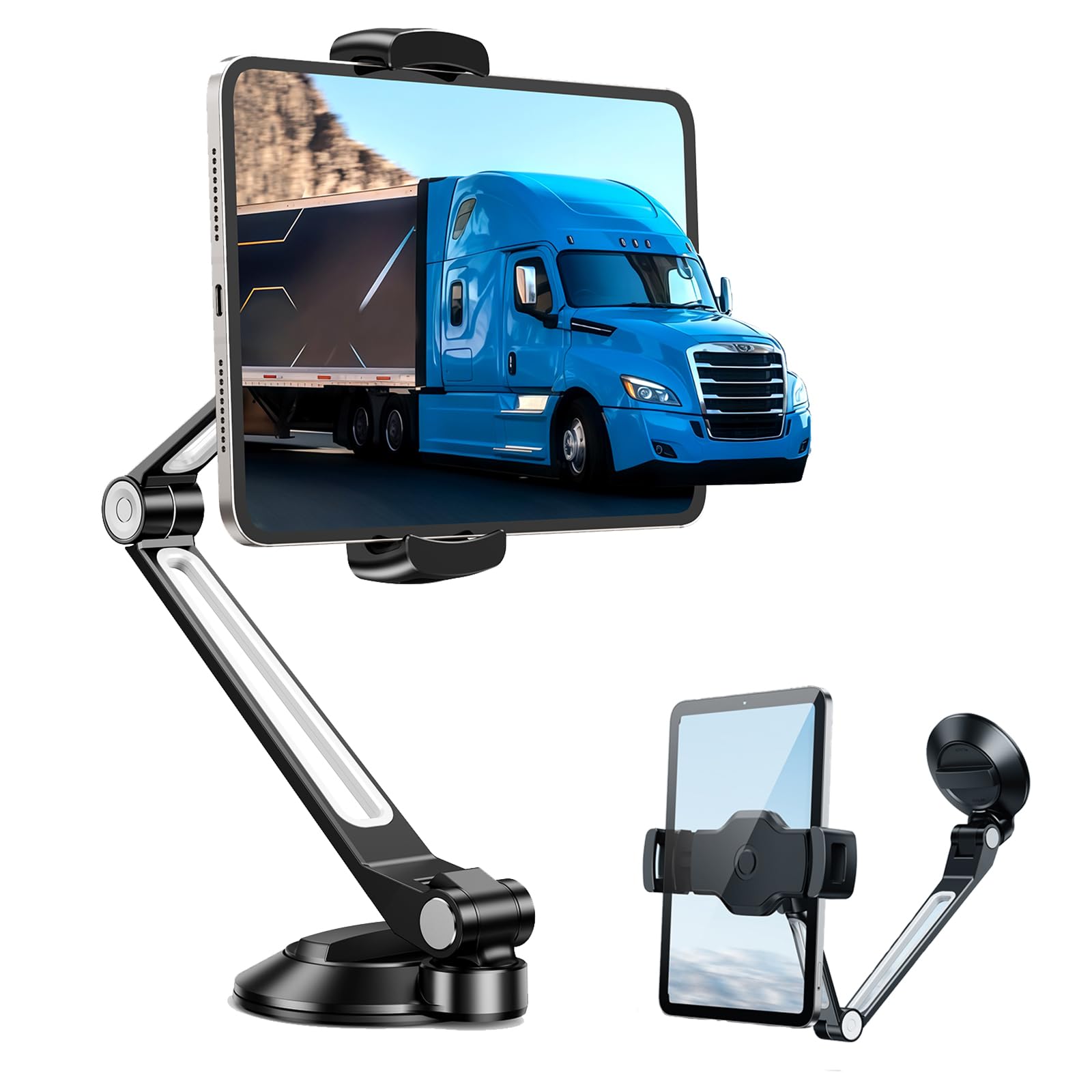 Photo 1 of DICMKY Car iPad Tablet Mount Holder for Truck, 360° Long Arm Cup Suction Dashboard Windshield Heavy Duty Mount for Semi Truck/SUV/Van, Vehicle Accessories Fit for 4.7-12.9" iPad Pro Air Mini iPhone