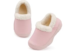 L-RUN Toddler Slippers Boys Girls Winter Warm Shoes Soft-Soled Plush-Lined Slip-on Kids Winter Footwear Wide House Shoes