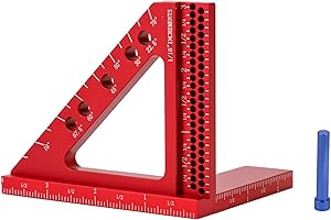GOINGMAKE 3D Multi Carpenter Square Hole Scribing Ruler Precision Woodworking Square Tool 22.5 to 90 Degree Measuring Ruler Small Square with Angle Pin Red